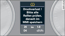 Instrument cluster: Indicator lamp with message